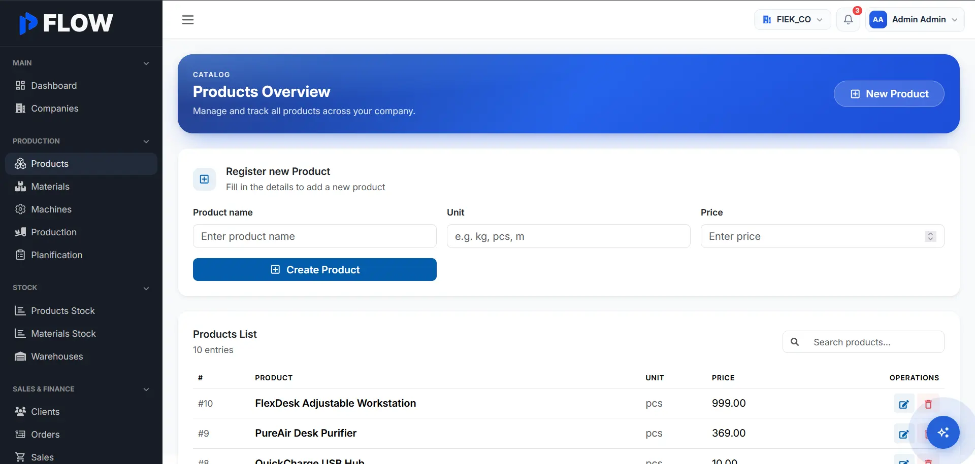 Prod Flow - Manufacturing Management System