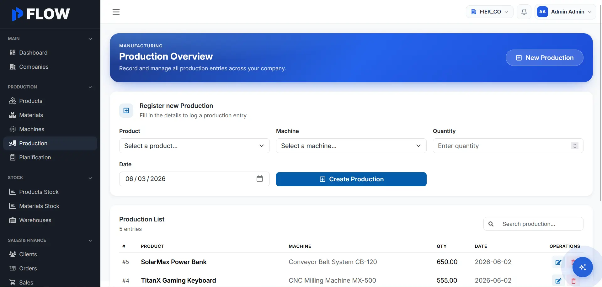 Prod Flow - Manufacturing Management System